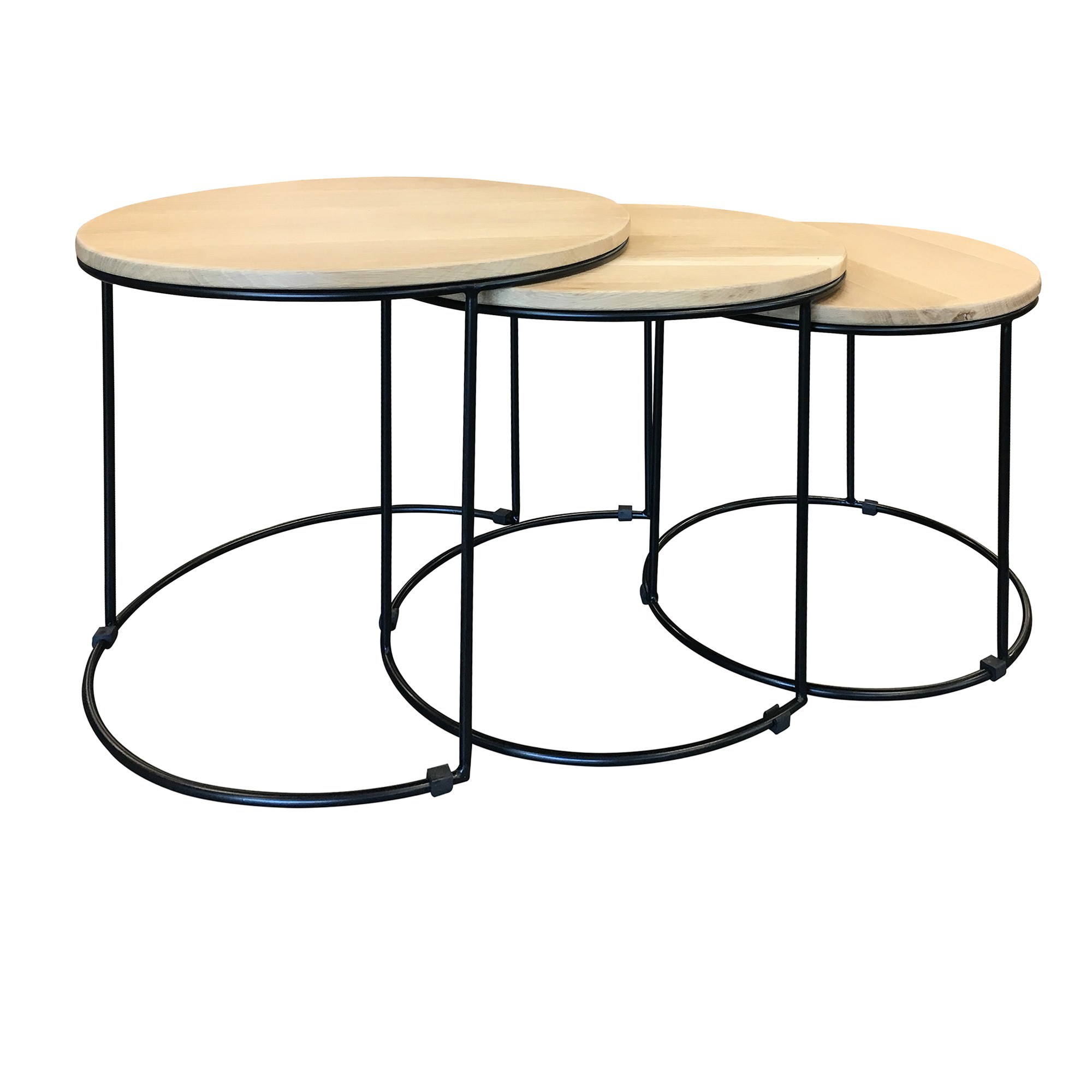 Eligio 3 Piece Wood Topped Metal Round Nesting Side Table Set