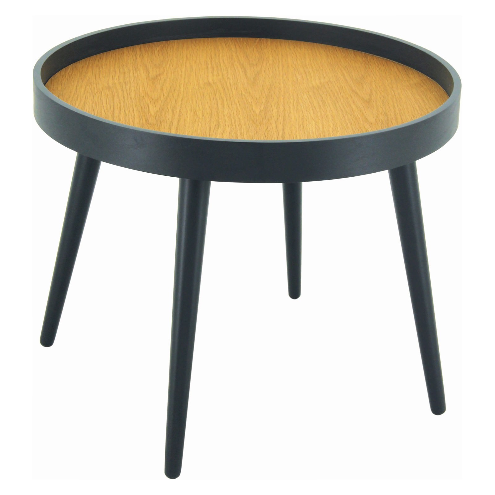 Millard Wooden Round Tray Top Coffee Table, 55cm, Black / Oak