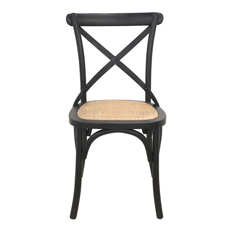 Esai Birch Timber Cross Back Dining Chair with Rattan Seat, Black