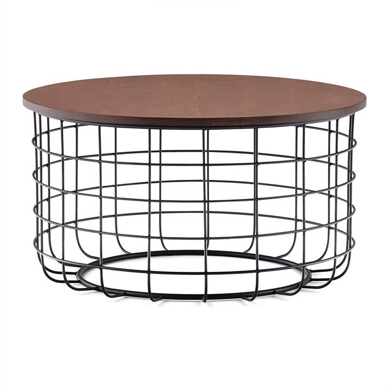 Gabriela Wooden Top Metal Wireframe Round Coffee Table ...