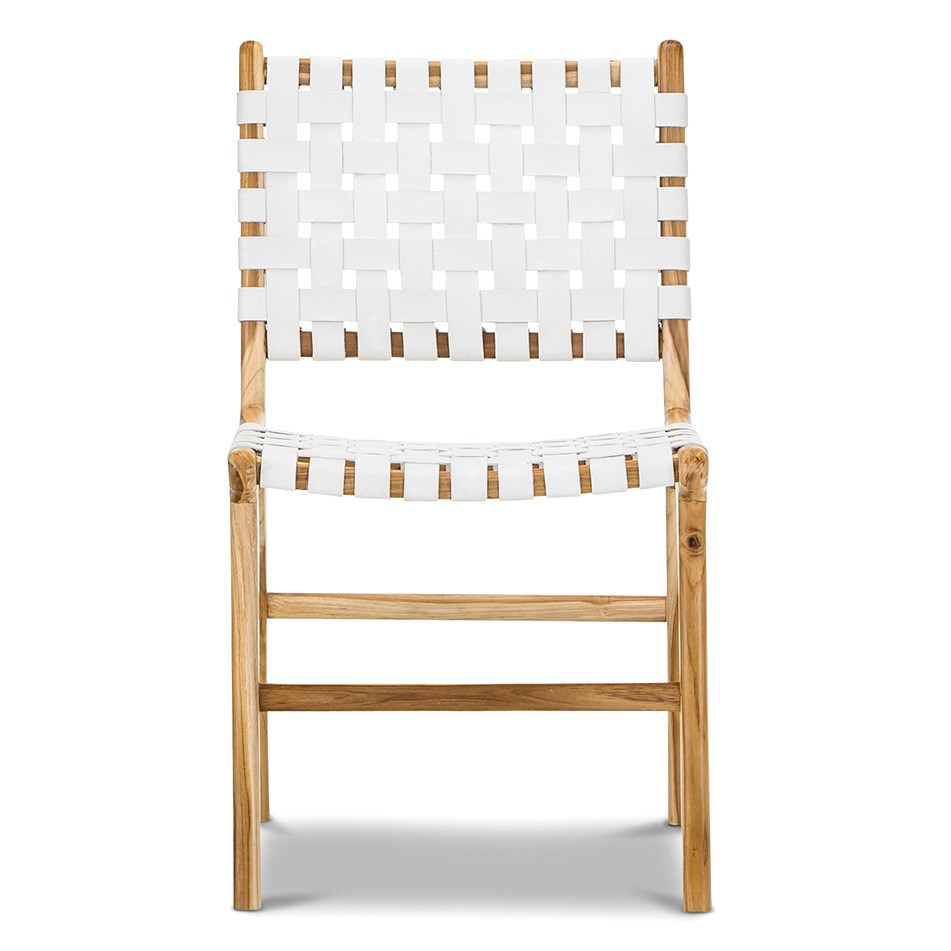 Lazie Woven Leather & Teak Dining Chair, White