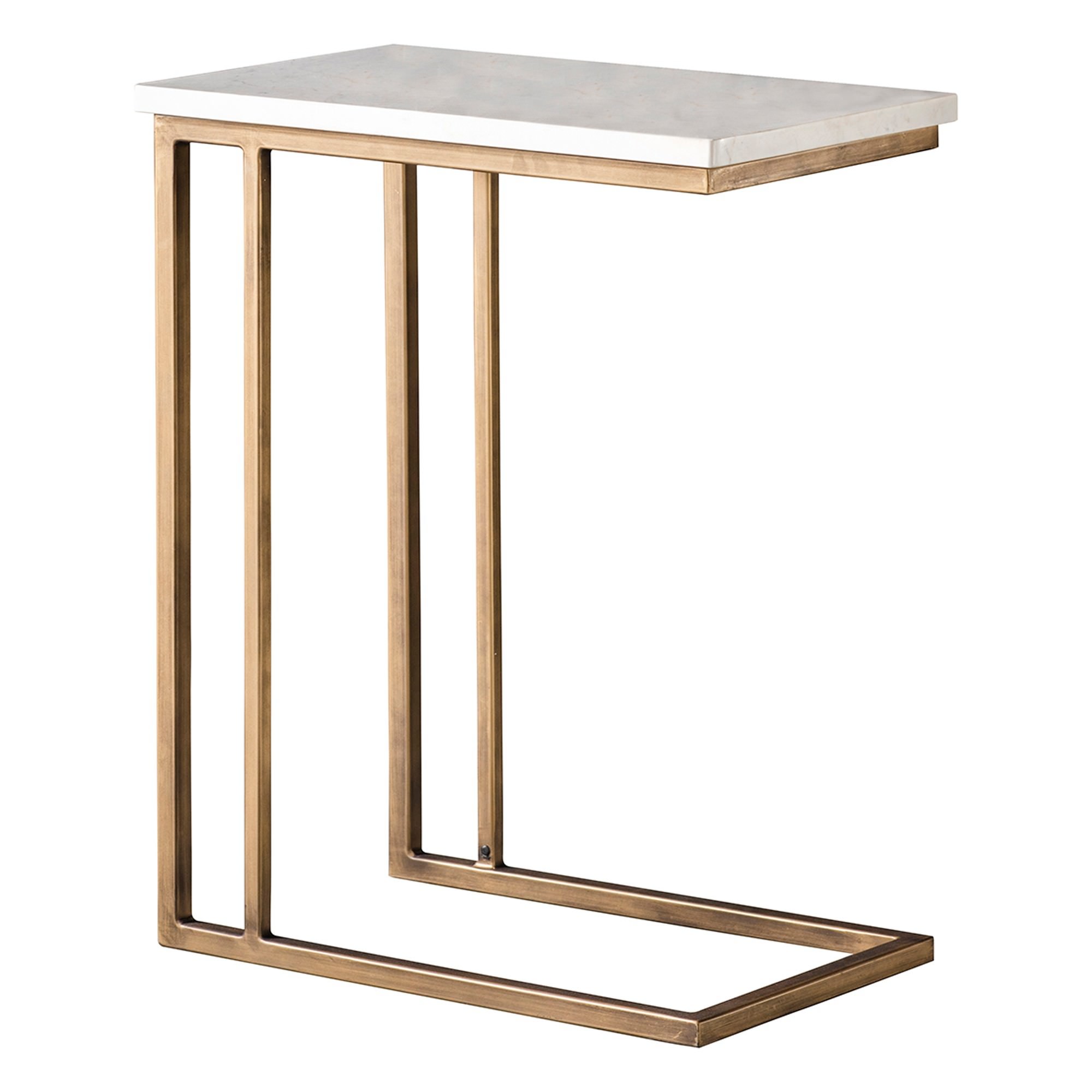 Earl Marble Top Cshape Side Table, White / Brass