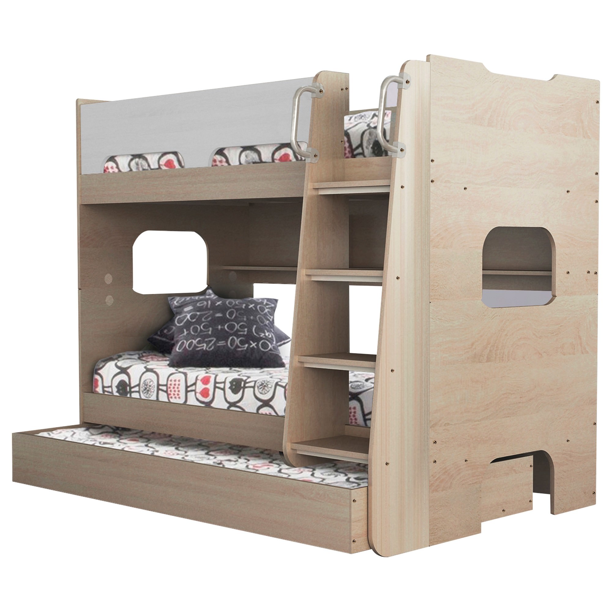 Sidney Bunk Bed with Shelf & Trundle, Single