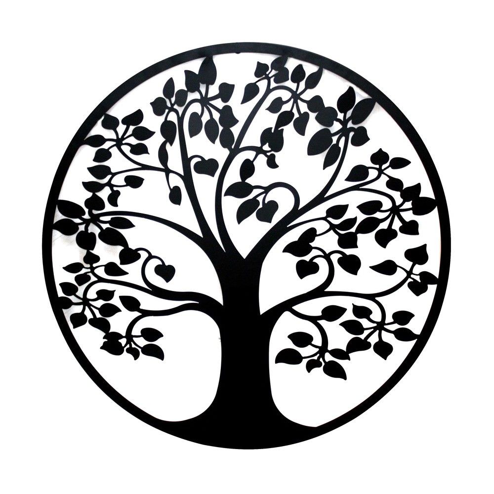 Tree Silhouette Laser Cut Iron Round Wall Art, Black