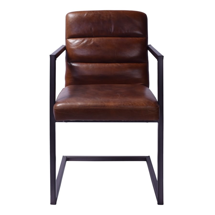 Sandyford Aged Leather & Metal Swing Leg Dining Chair