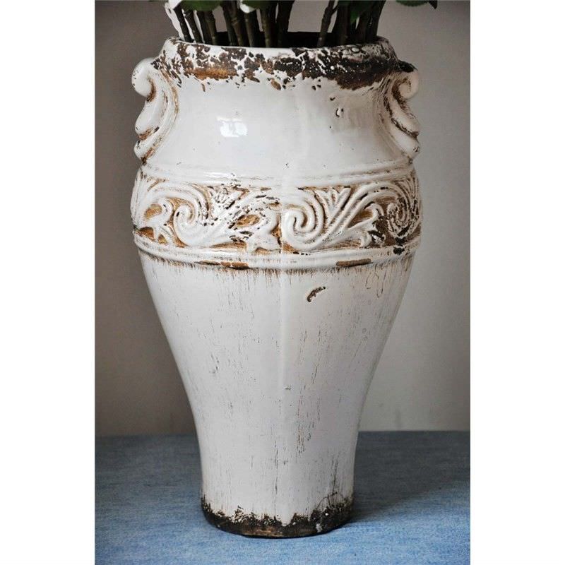 Large Antique White Glazed Ceramic Vase
