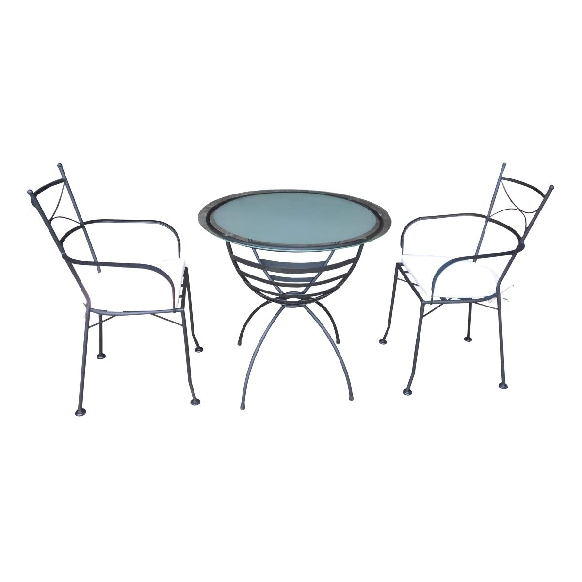 Dianna 3 Piece Glass Topped Metal Outdoor Round Garden Table Set