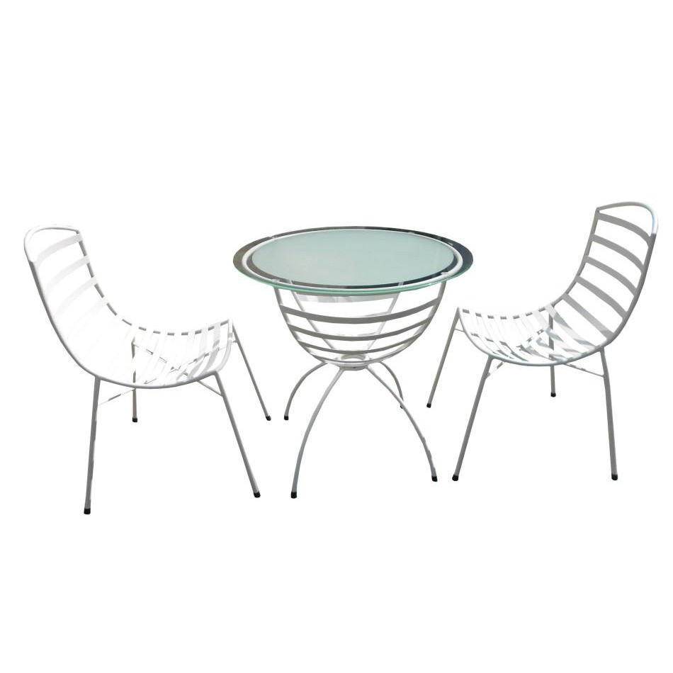 Sarah 3 Piece Glass Topped Metal Outdoor Round Garden Table Set