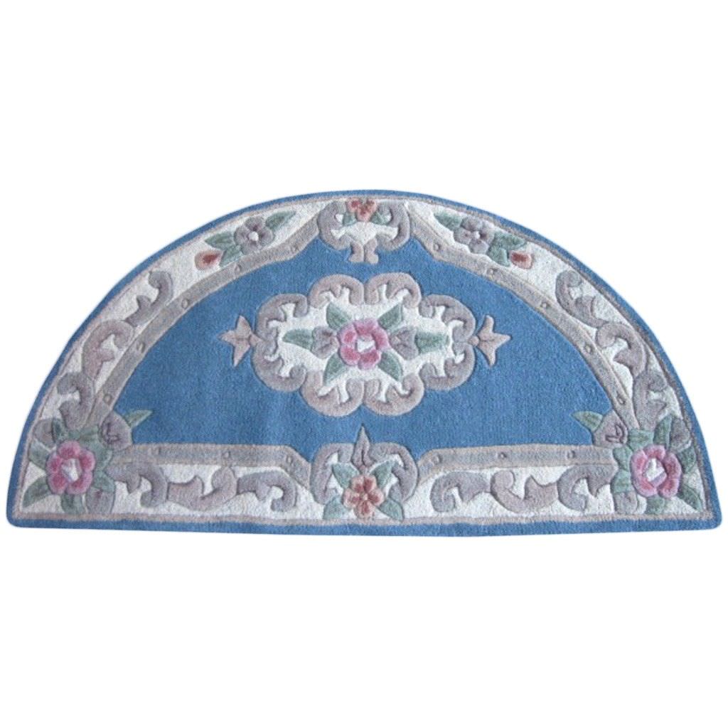 Avalon French Aubusson Half Moon Wool Rug, 127x67cm, Blue