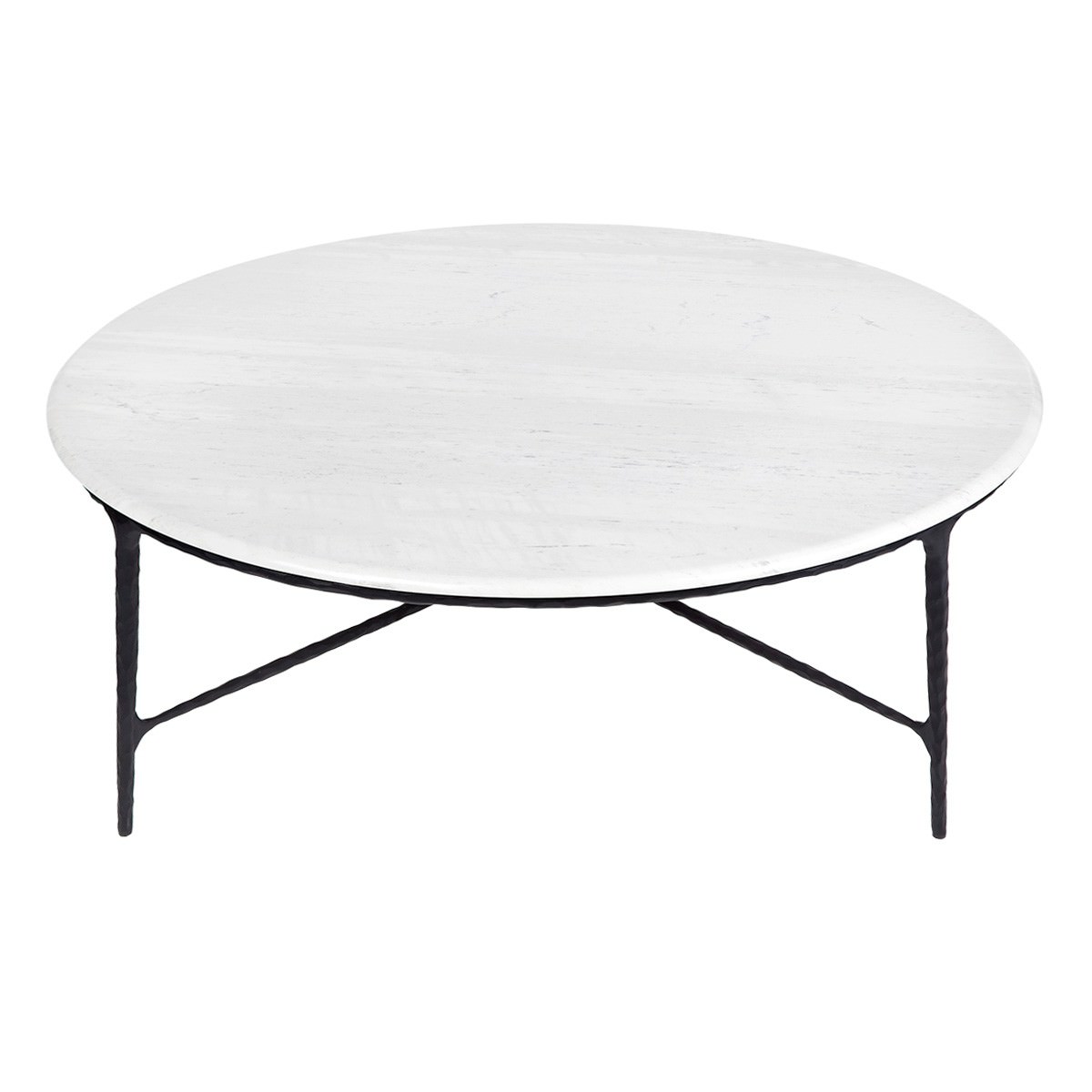 Heston Marble Topped Iron Round Coffee Table, 120cm, White / Black