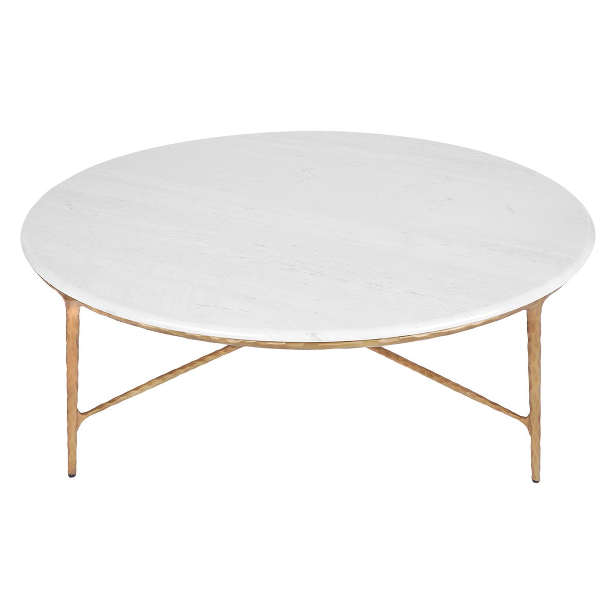 Heston Marble Topped Iron Round Coffee Table, 120cm, White / Brass