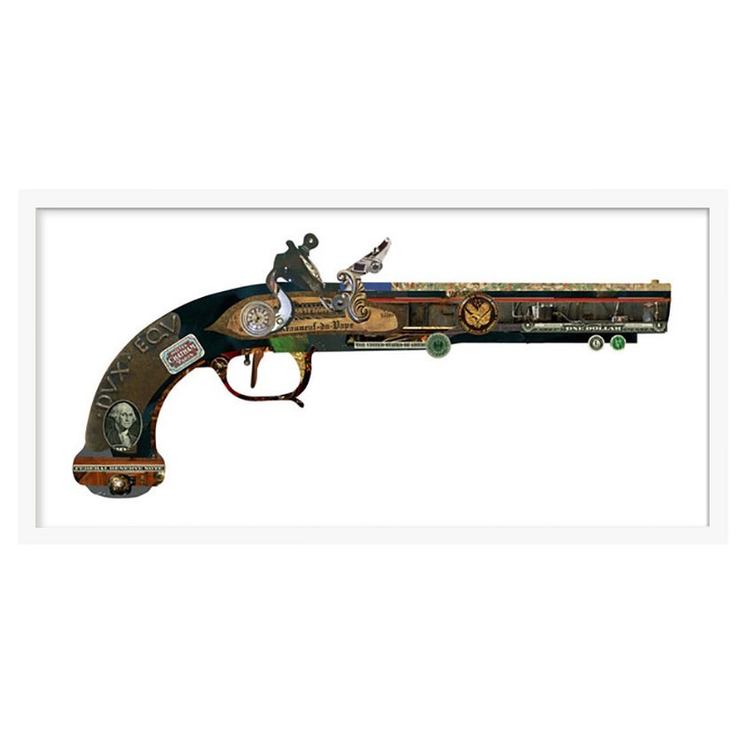 Gun Framed Collage Wall Art Print, 85cm, White Frame