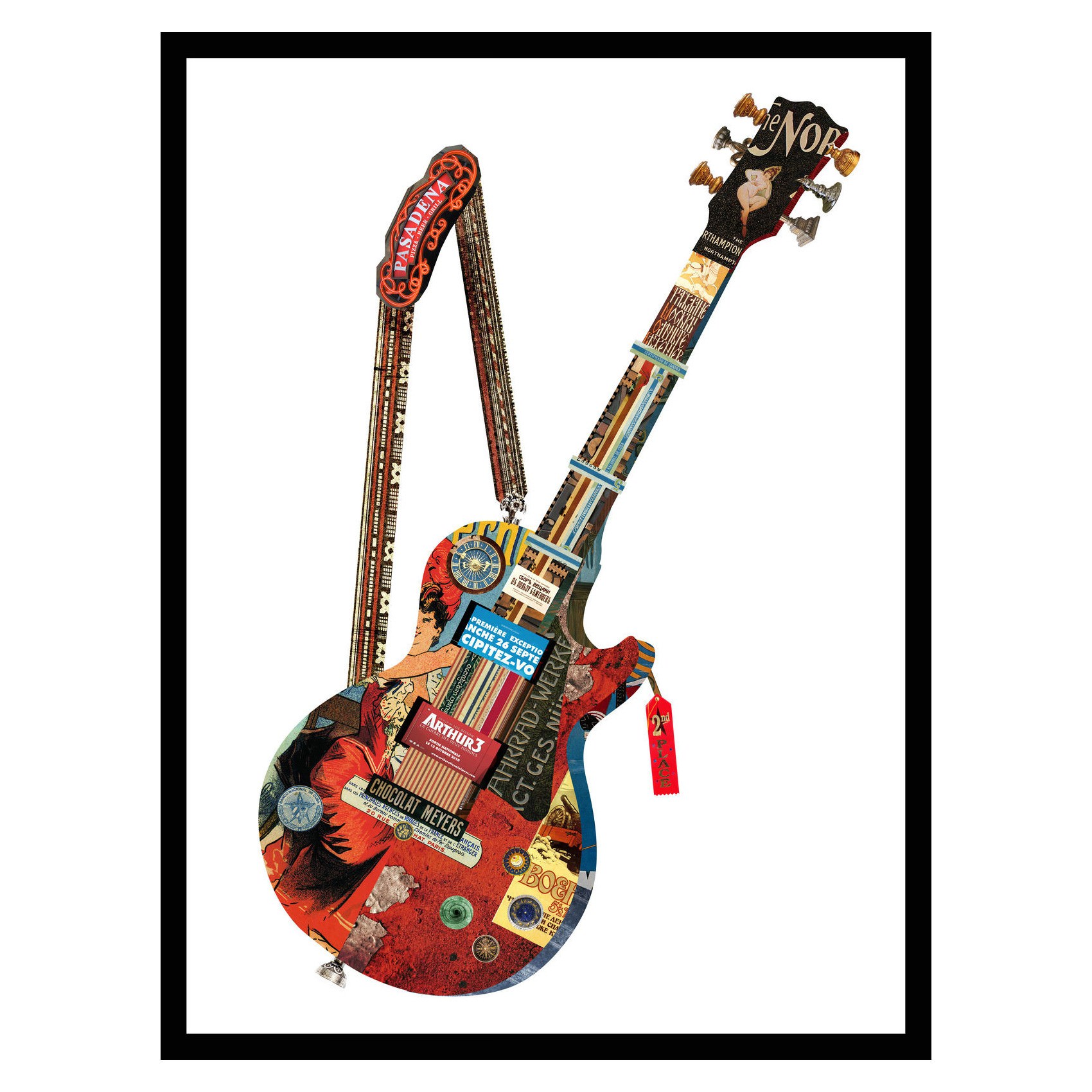 Electric Guitar Framed Collage Wall Art Print, 85cm, Black Frame