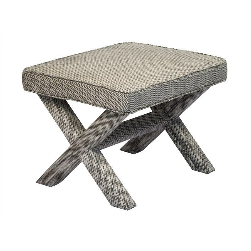 Caesar Fabric Cross Leg Ottoman Stool, Black Herringbone