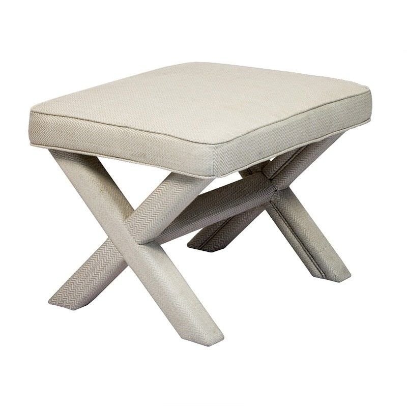 Caesar Fabric Cross Leg Ottoman Stool, Beige Herringbone