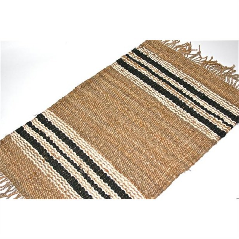 JuteChenille Woven Floor Rugs in Black Stripe (120x180cm)