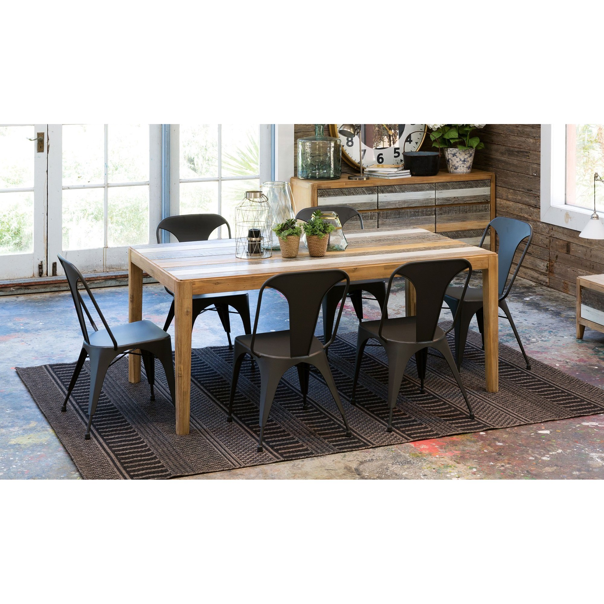 Hobson 7 Piece Acacia Timber Dining Table Set with Metal Chairs, 180cm