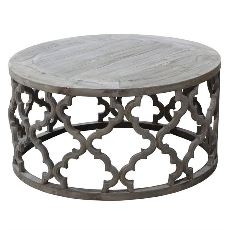 Mustique Reclaimed Pine Timber 77cm Round Coffee Table Weathered Natural