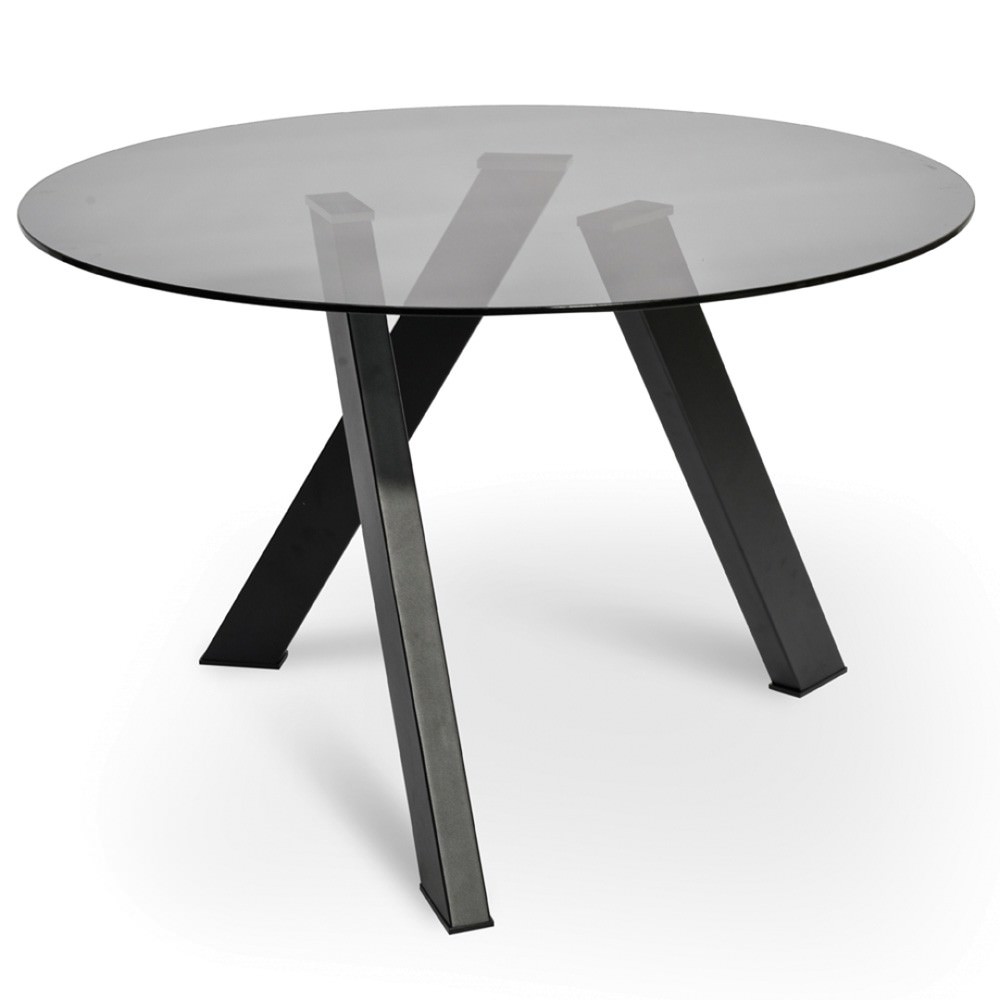 Temora Glass & Metal Round Dining Table, 120cm, Smoke / Black