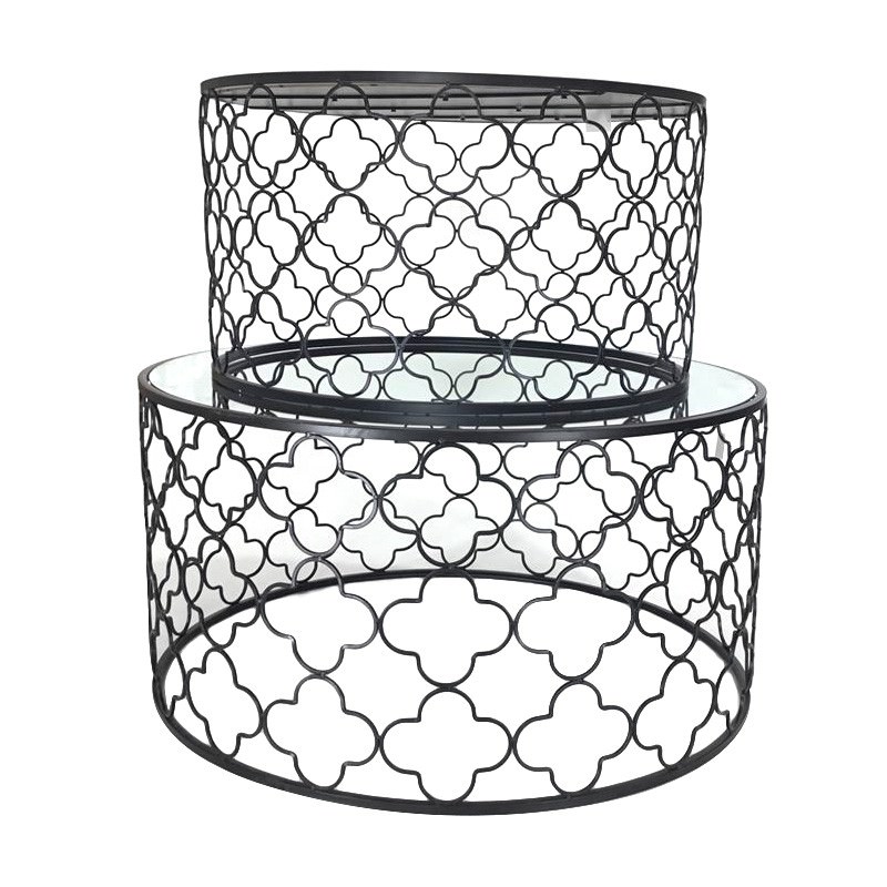 Atlantic 2 Piece Mirror Top Metal Round Coffee Table Set ...