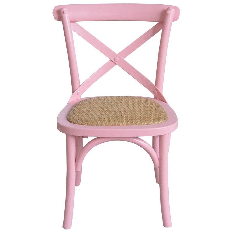 Kasan Oak Timber Cross Back Kids Chair with Rattan Seat, Pink