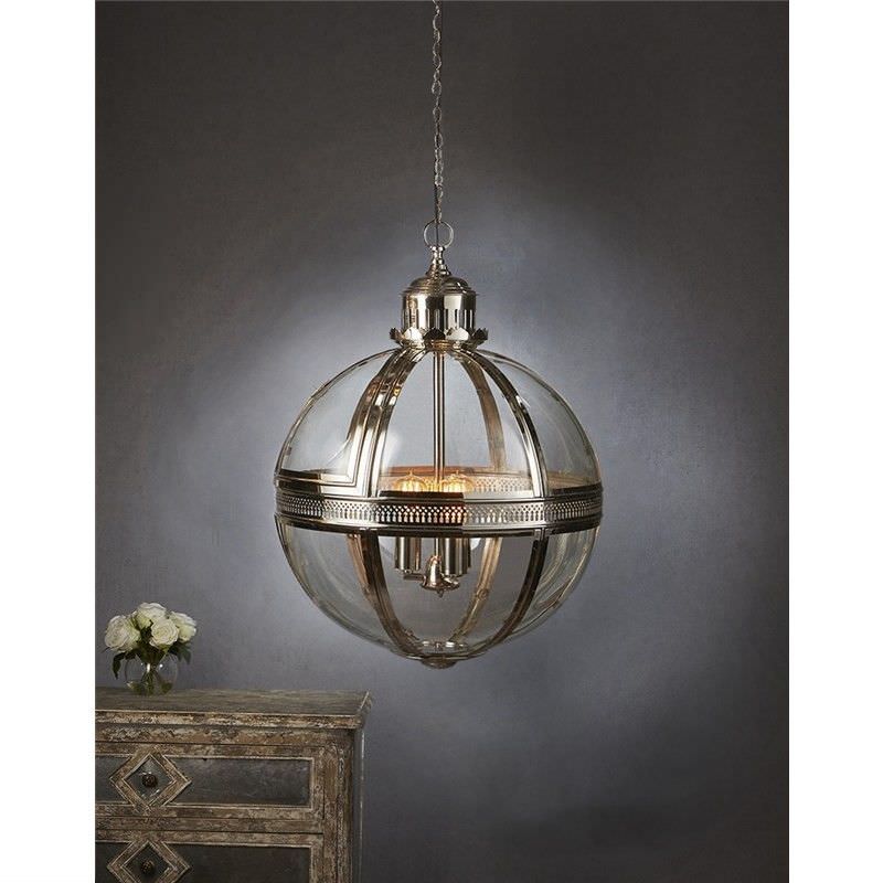 Saxon Large Metal and Glass Globe Pendant Light - Nickel