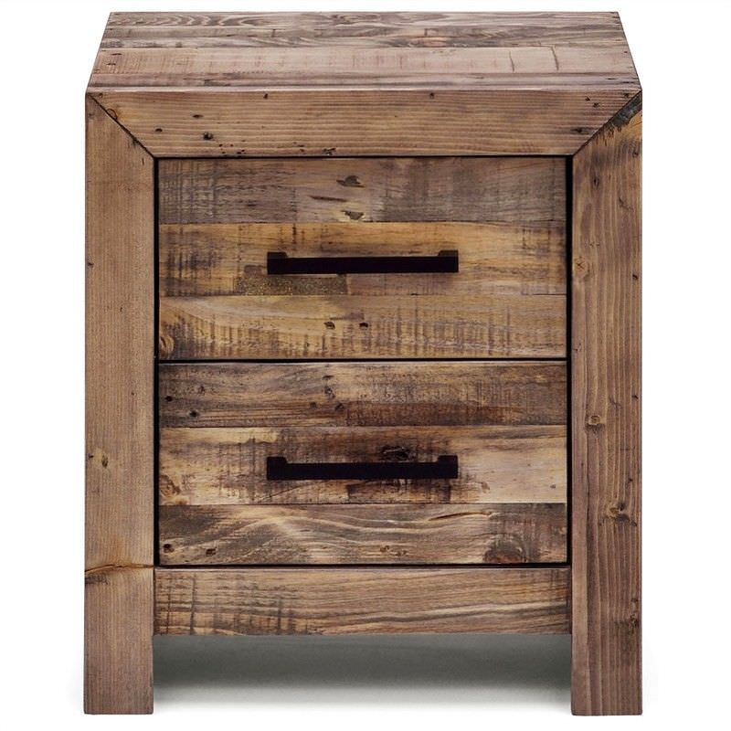 Boston Solid Recycled Pine Timber 2 Drawer Bedside Table