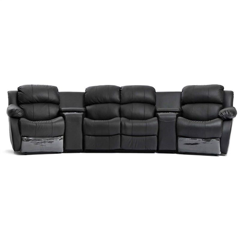 Nikki Genuine Leather 4 Seater Recliner Lounge Suite, Black