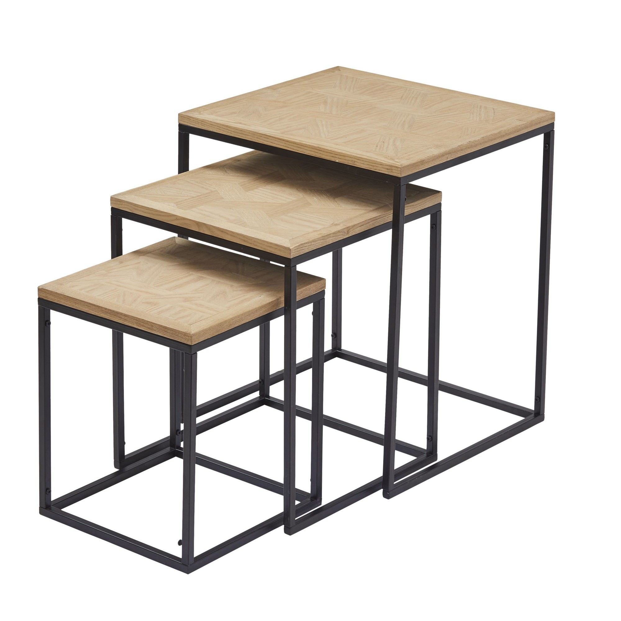 Boston 3 Piece Wood & Metal Nesting Side Table Set