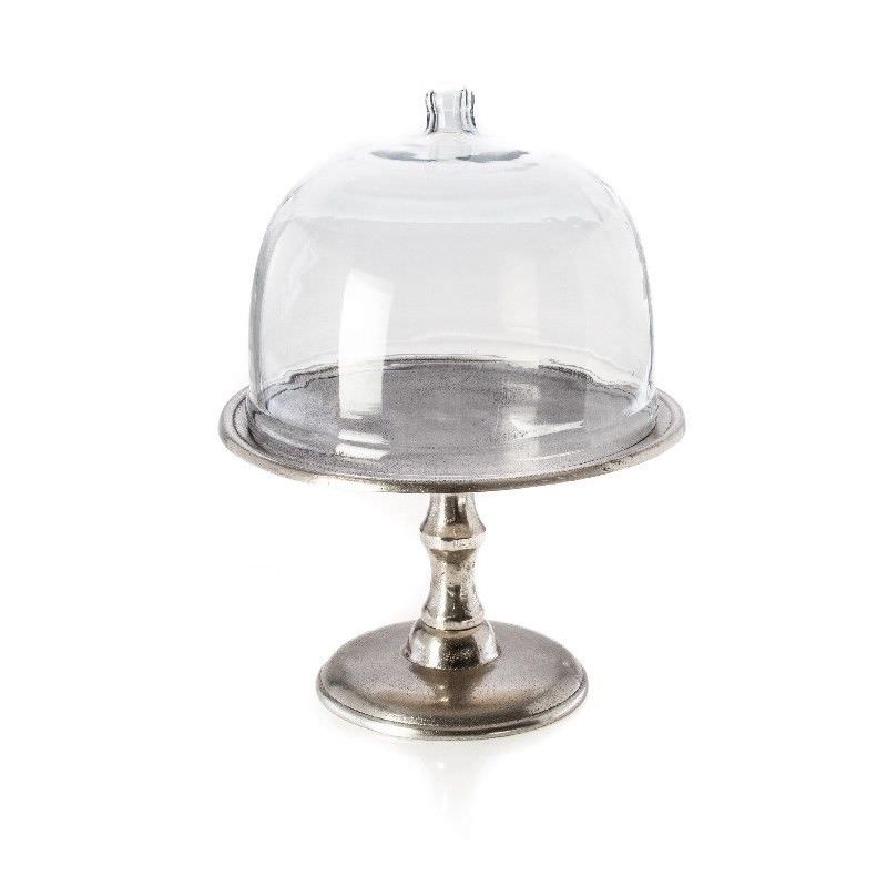 Newby Antique Aluminium Footed Cake Stand with Glass Dome