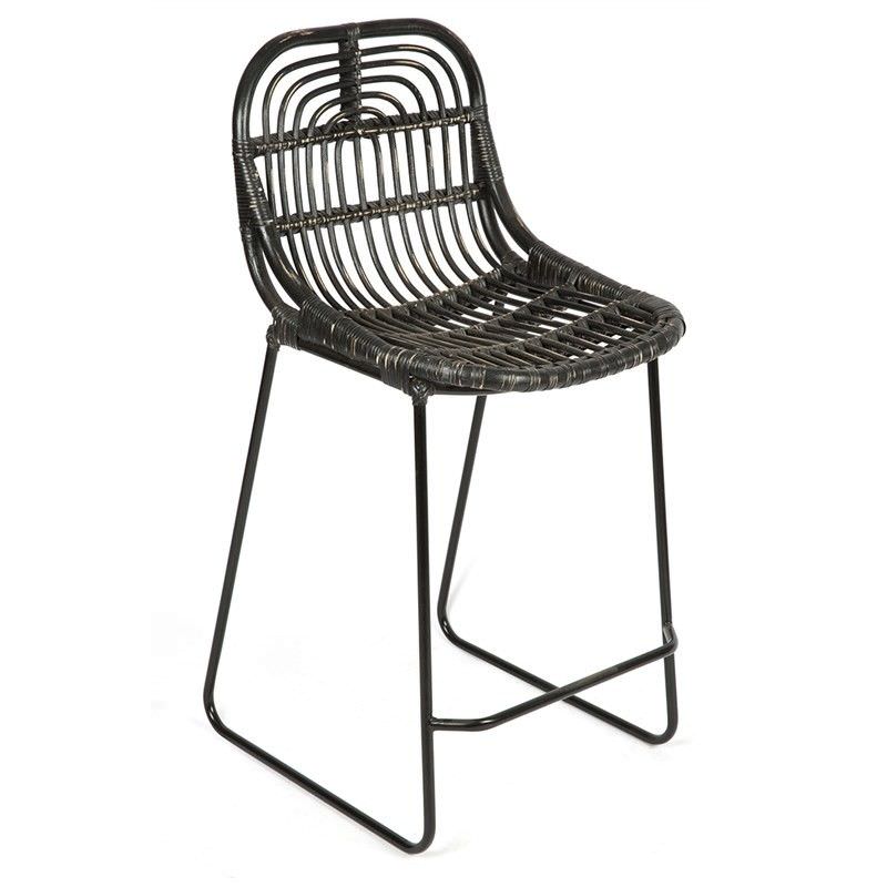 Buton Distressed Rattan Bar Chair, Black