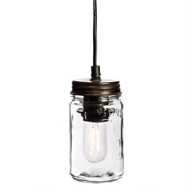 Vintage Mason Glass Jar Pendant Light Small