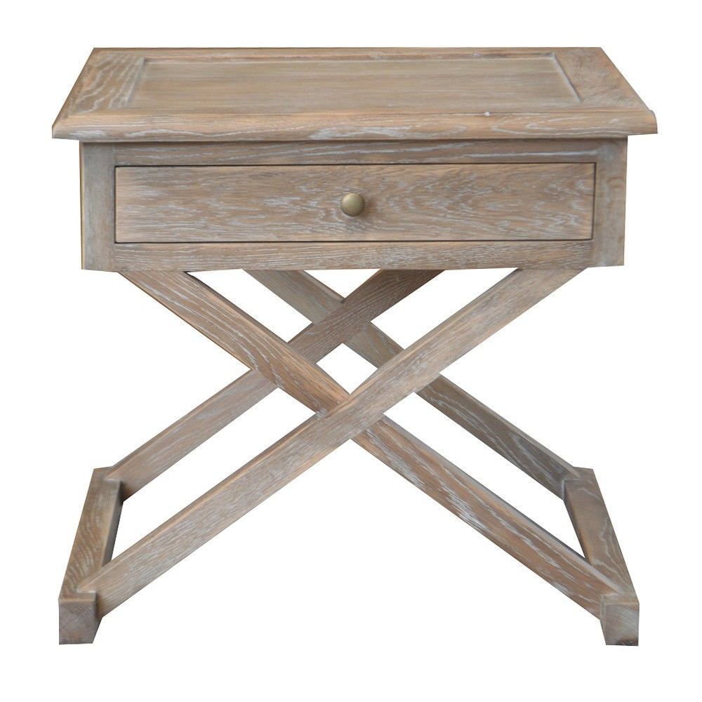 Levi Oak Timber Cross Leg Side Table, Large, Lime Washed Oak
