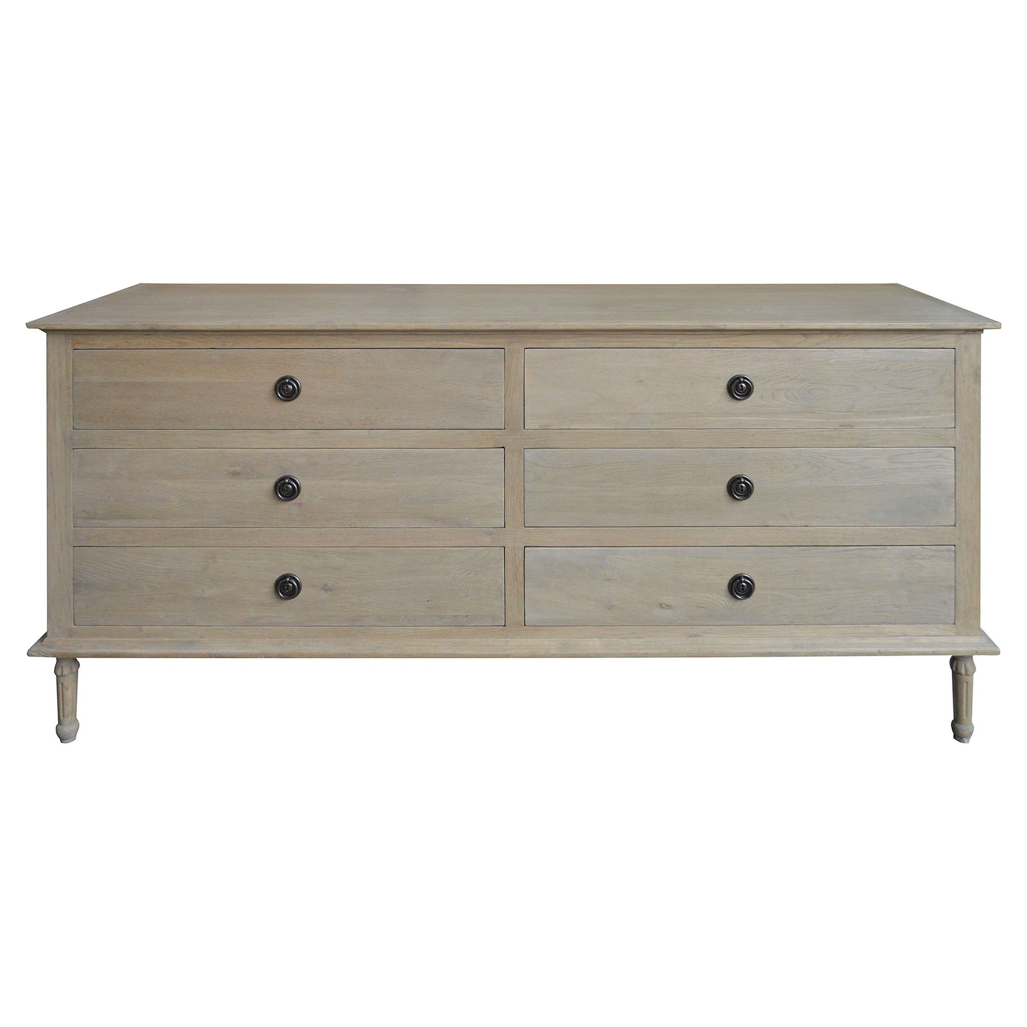 Emmerson Oak Timber 6 Drawer Dresser, Weathered Oak