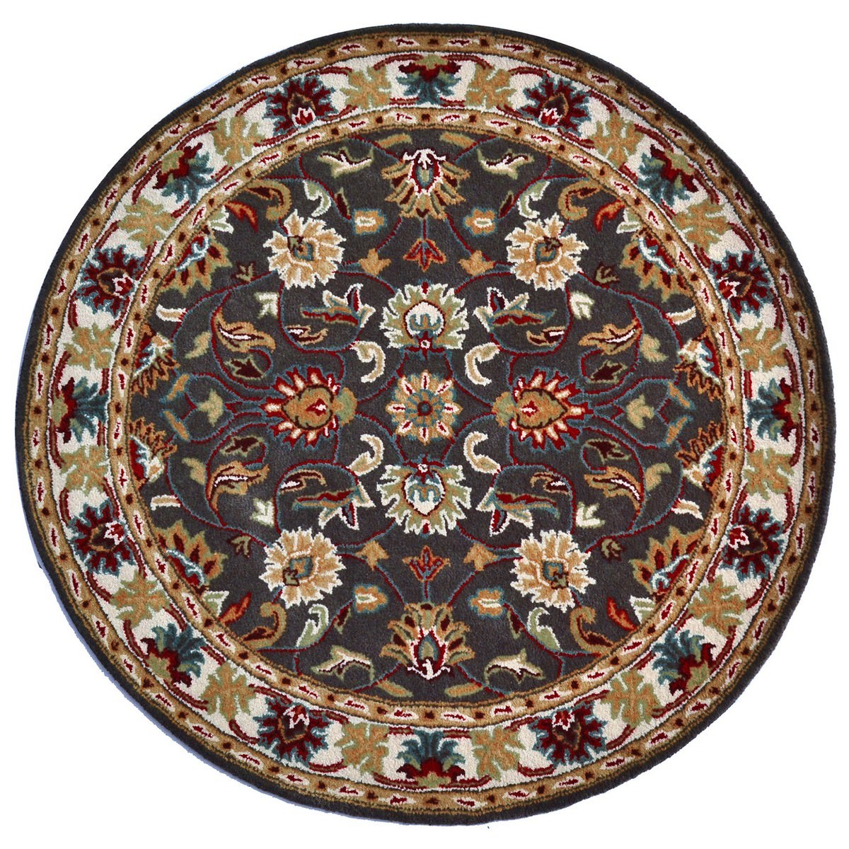 Shana Handmade Wool Round Kashan Rug, 160cm, Grey / Ivory