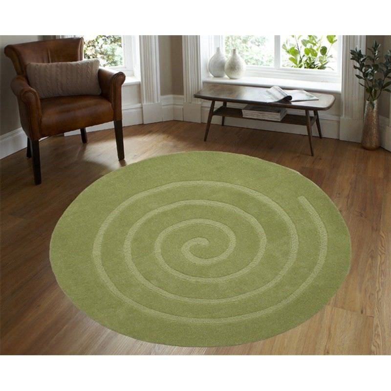 Round Wool Rug Swirl Green (160cm Diameter)