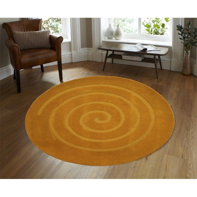 Round Wool Rug Swirl Orange (160cm Diameter)