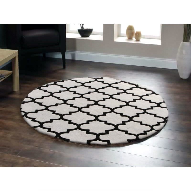Lattice Round Rug in Off White and Black 200x200cm