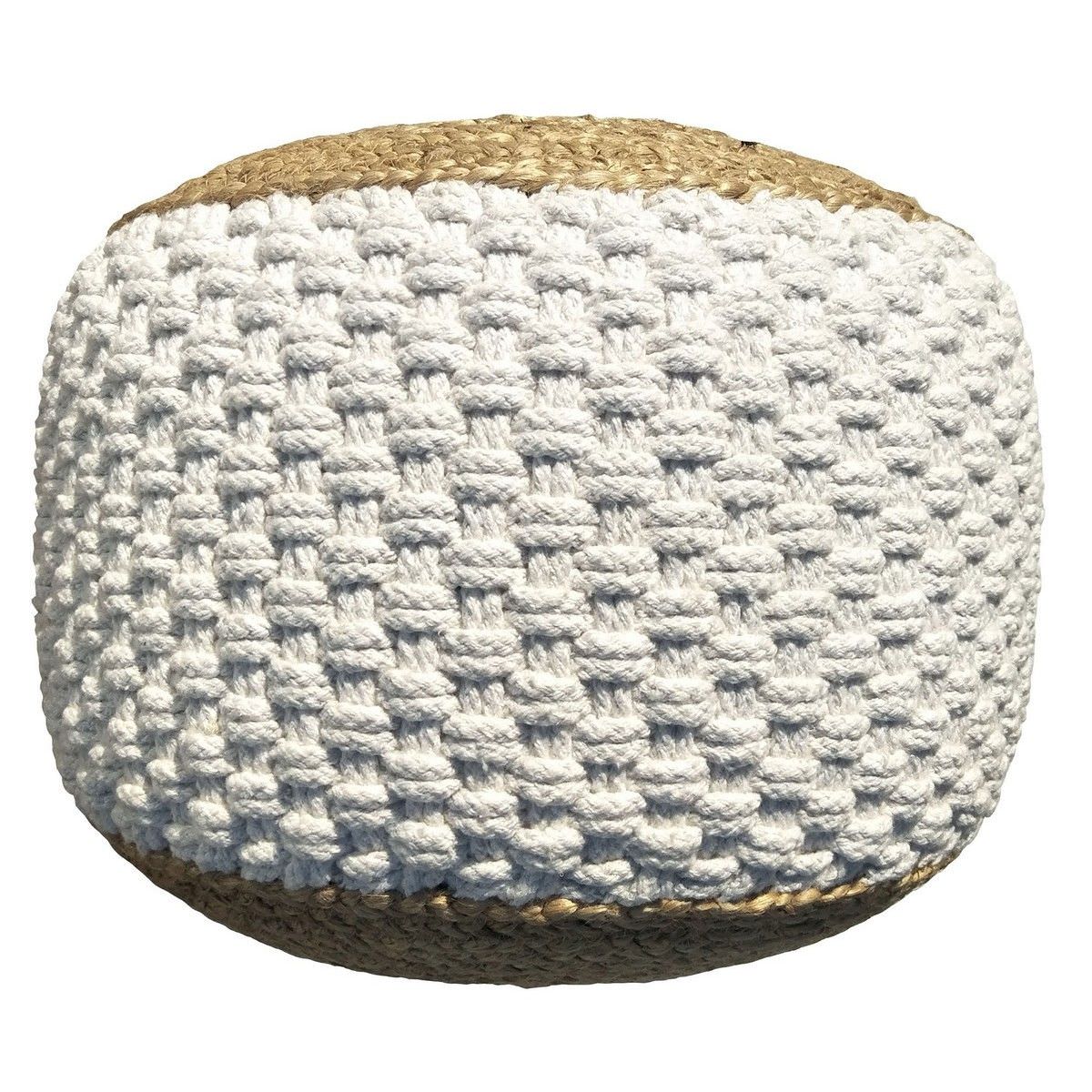 Carmes Jute & Cotton Round Pouf, White