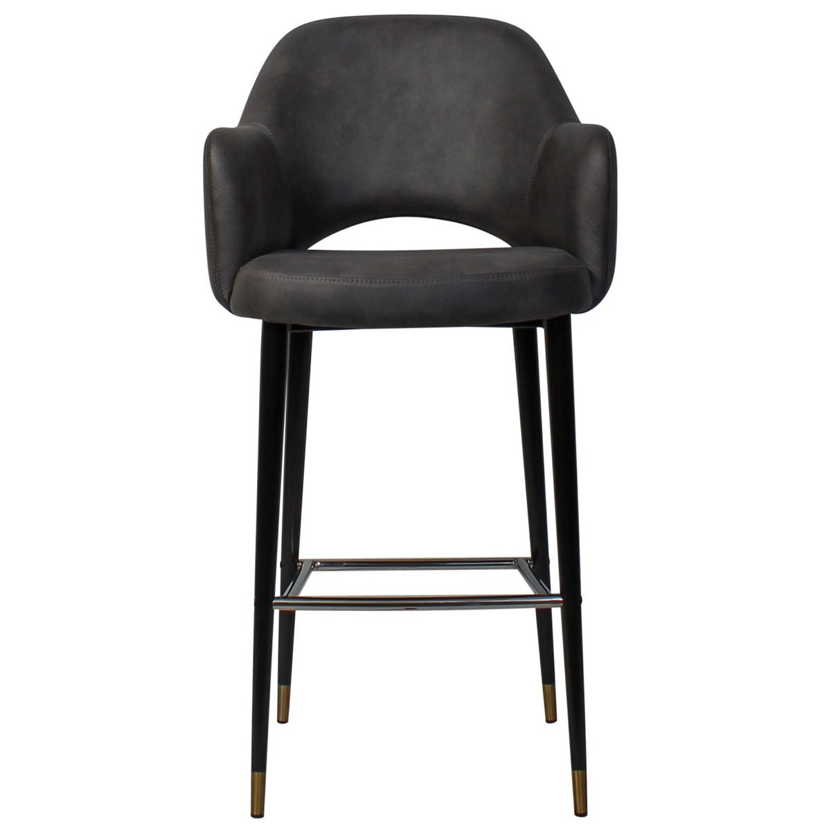 Albury Commercial Grade Fabric Bar Stool with Arm, Metal Leg, Slate