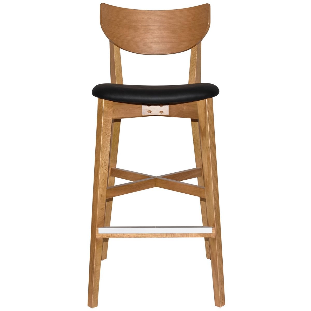 Rialto Commercial Grade Oak Timber Bar Stool, Vinyl Seat, Black / Light Oak