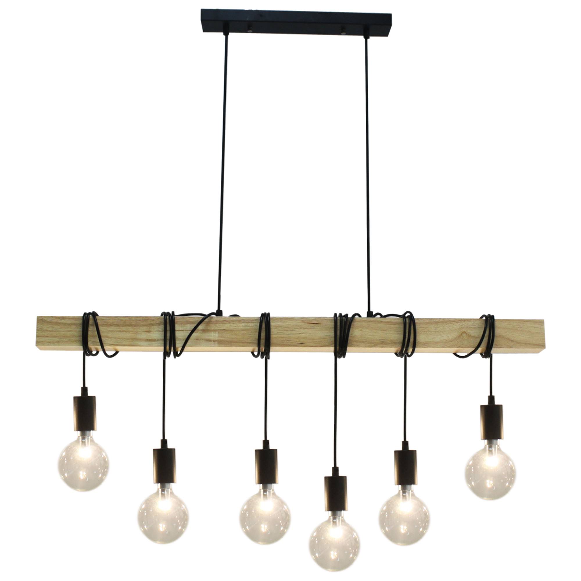 Tibery Wood Bar Pendant Light, 6 Light