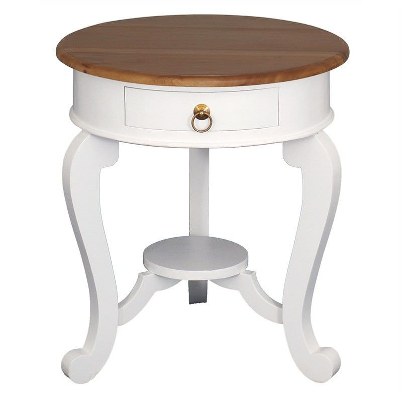 Cabriol Solid Mahogany Timber Round Lamp Table, White/Caramel