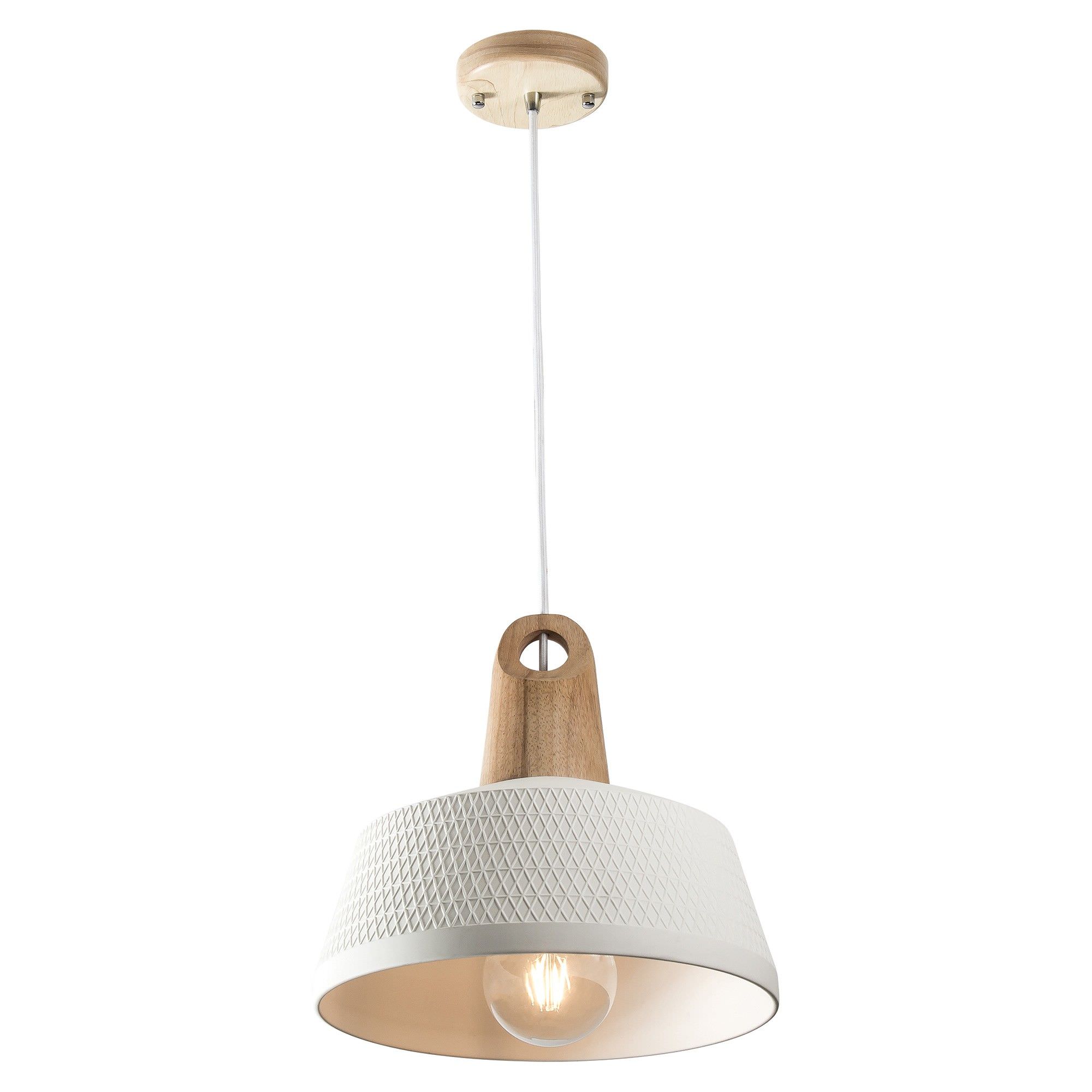 Morrissey Ceramic & Oak Timber Pendant Light, Wide