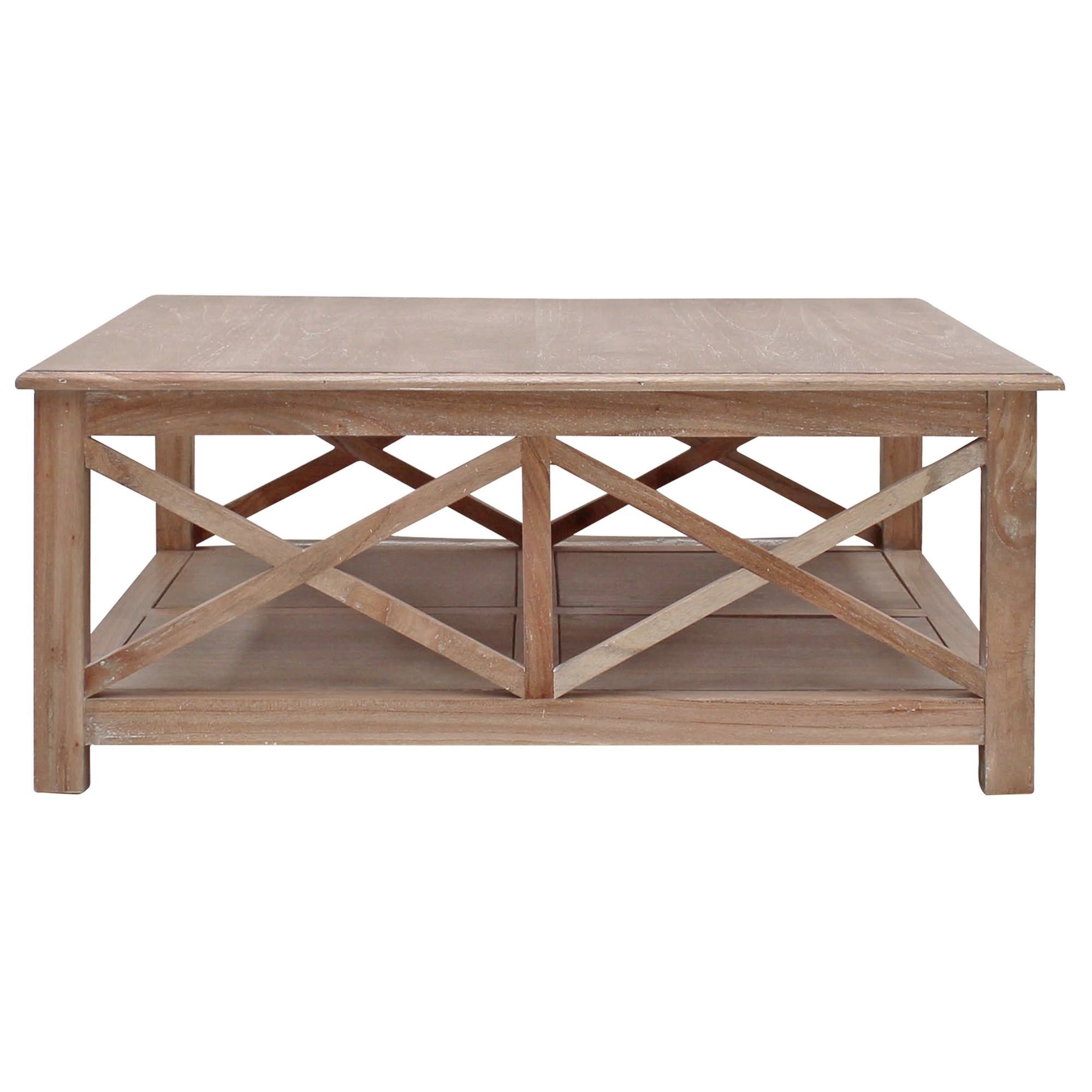 Belley Hand Crafted Mindi Wood Coffee Table With Shelf 110cm Weathered Oak