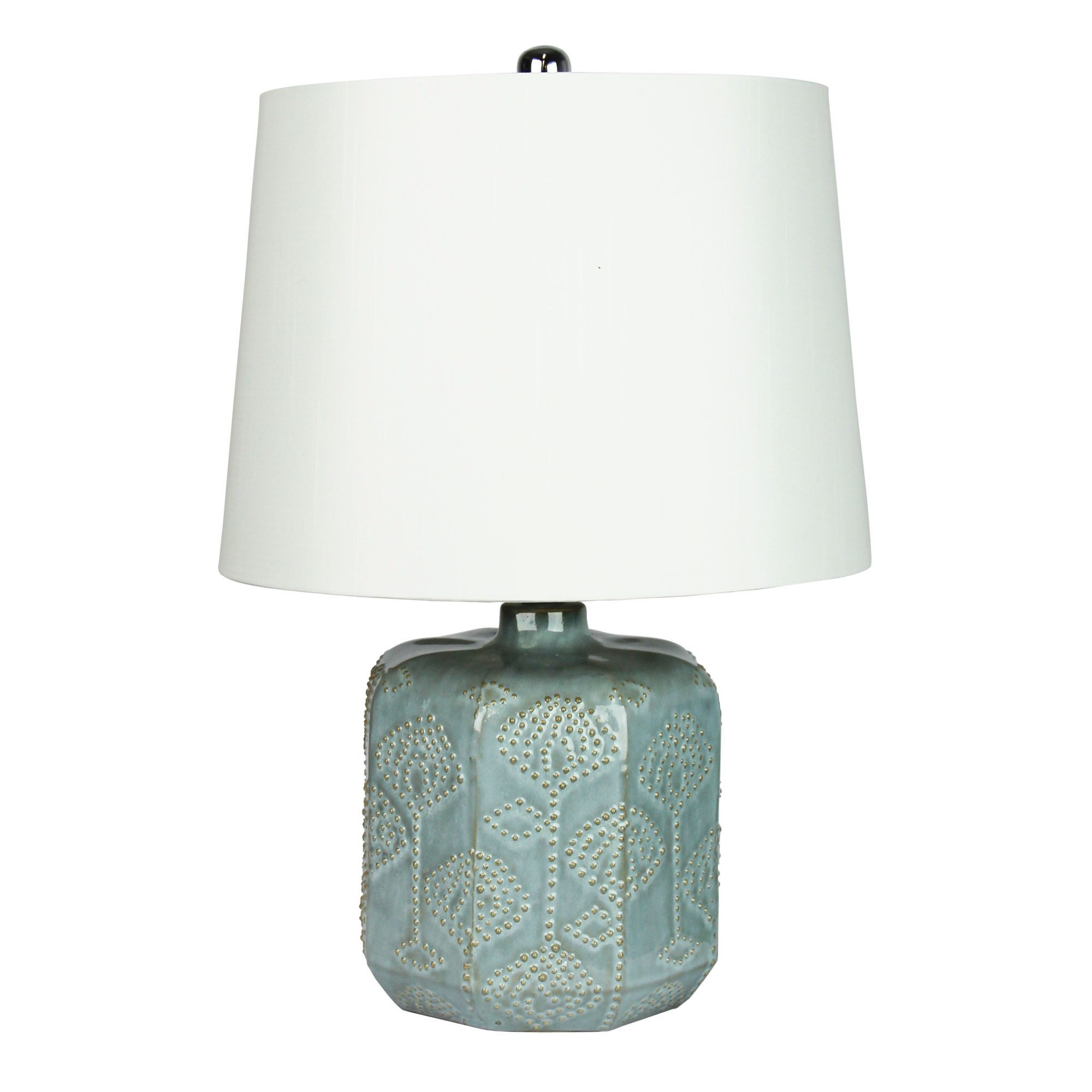 Bikki Embossed Ceramic Base Table Lamp, Duck Egg Blue
