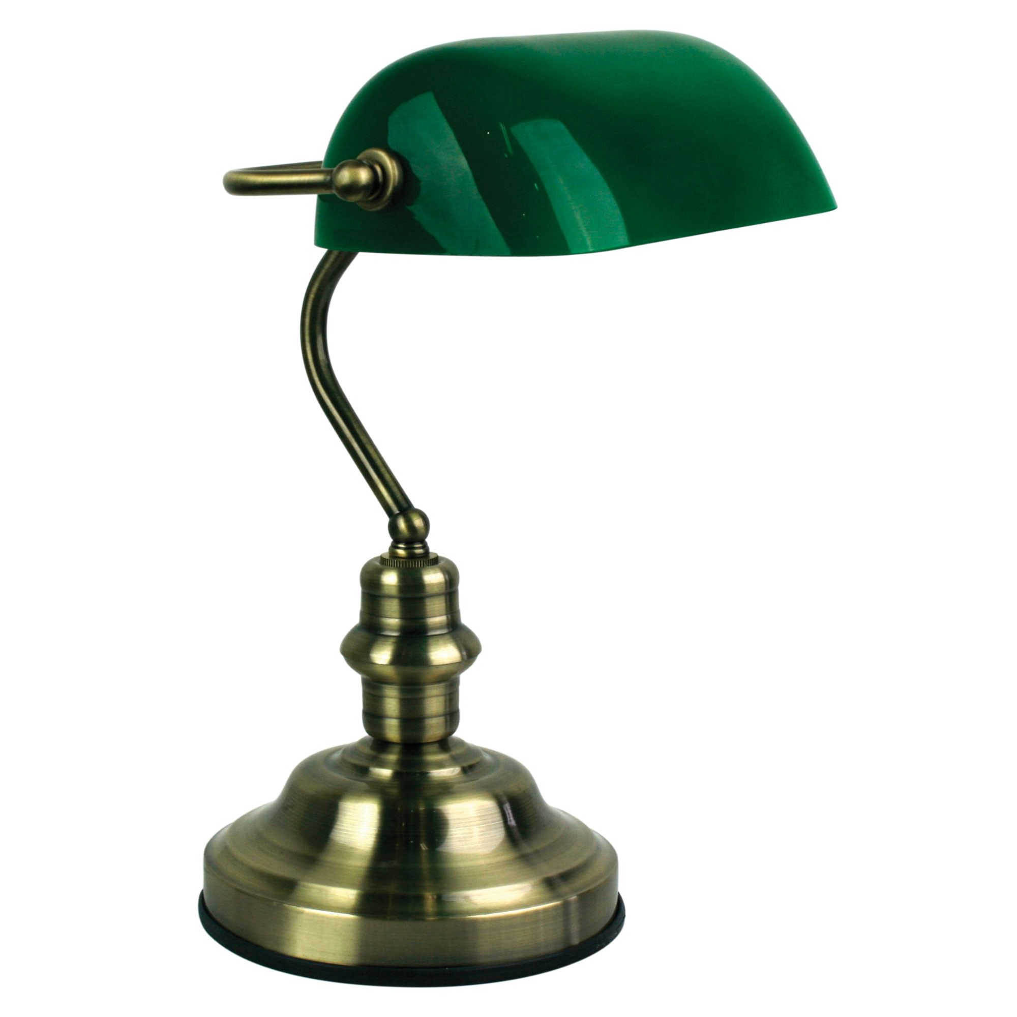 Bankers Touch Lamp with Dark Green Glass Shade Antique Brass (Oriel