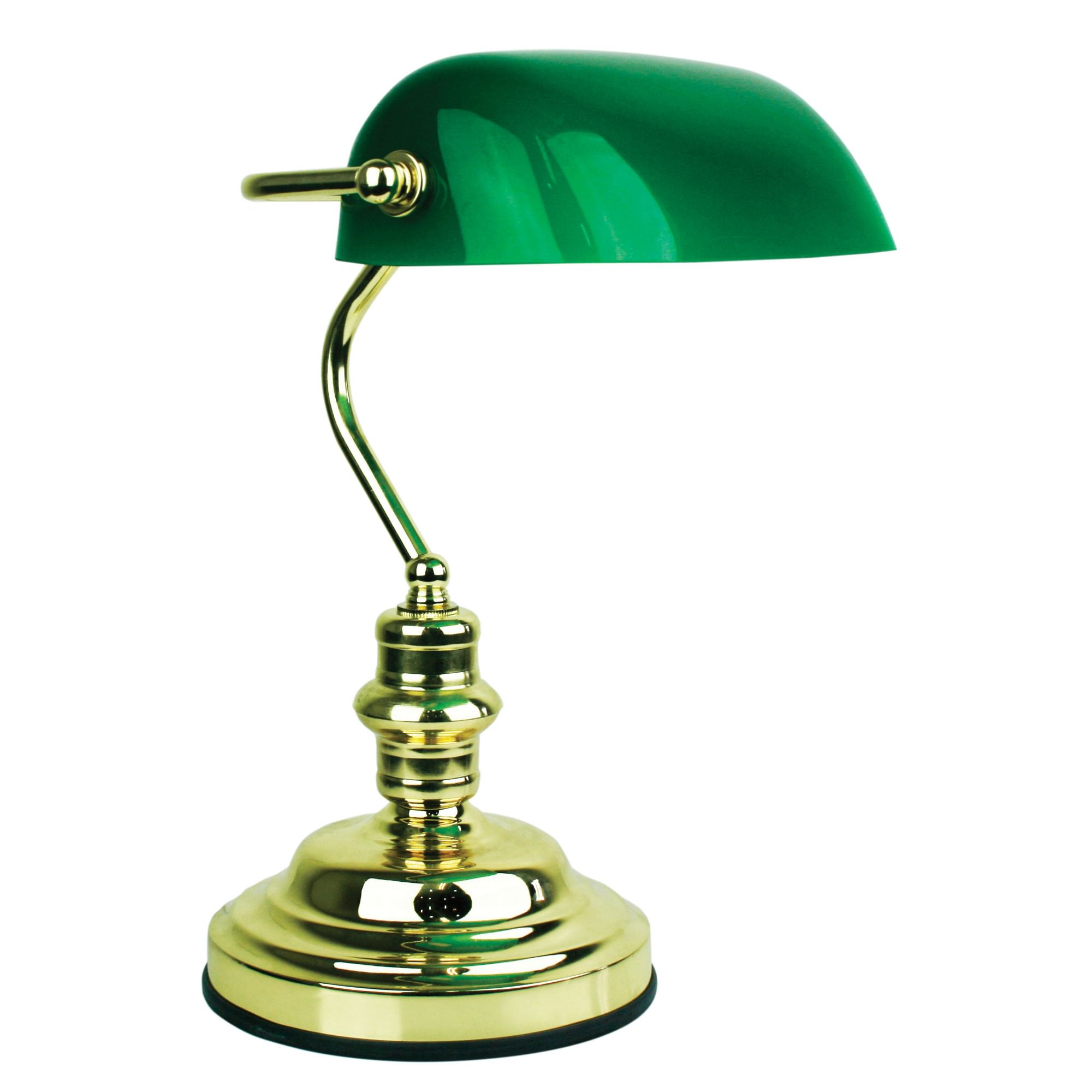 Bankers Touch Lamp with Dark Green Glass Shade Gloss Brass (Oriel