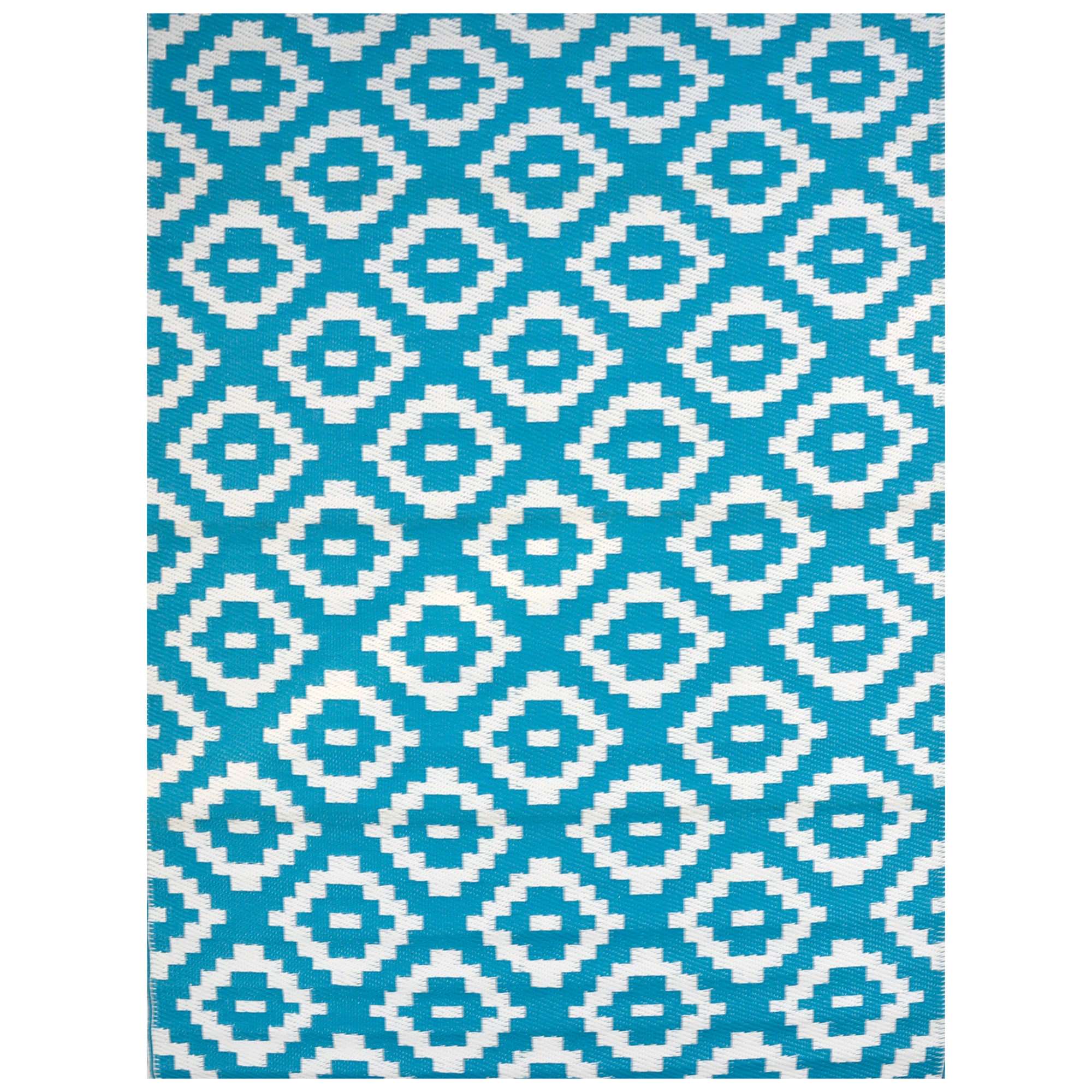 Chatai Aztec No.004 Reversible Outdoor Rug, 240x150cm, Aqua/White