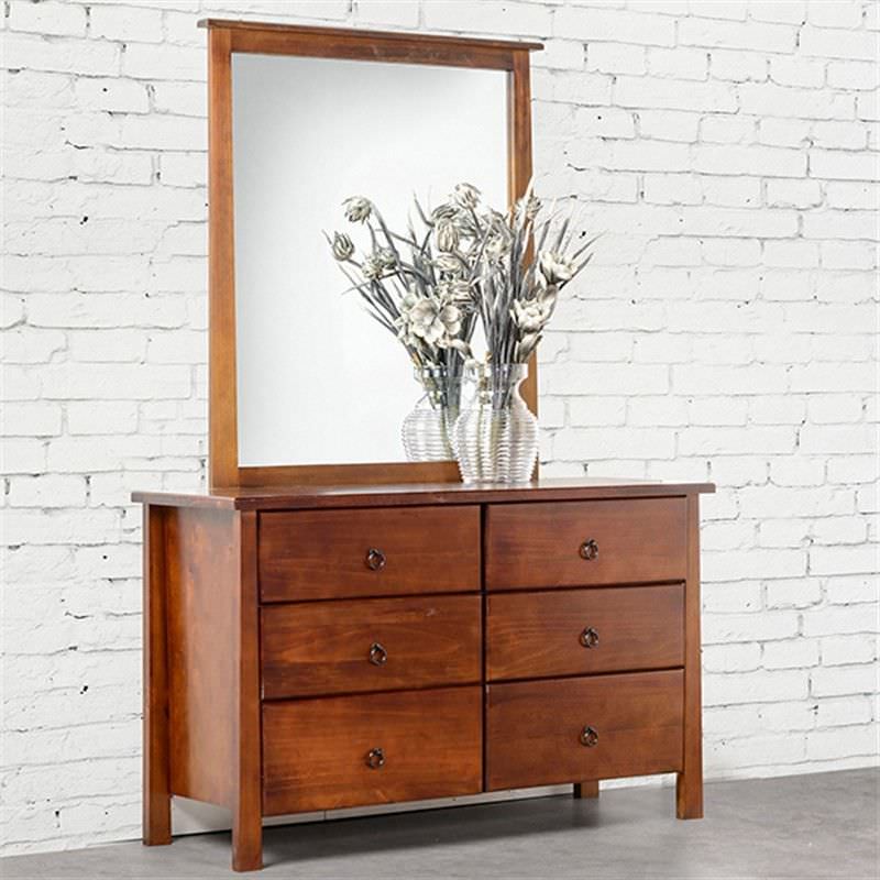 Tokyo 6 Drawer Dresser with Mirror New Zealand Pine Golden Oak